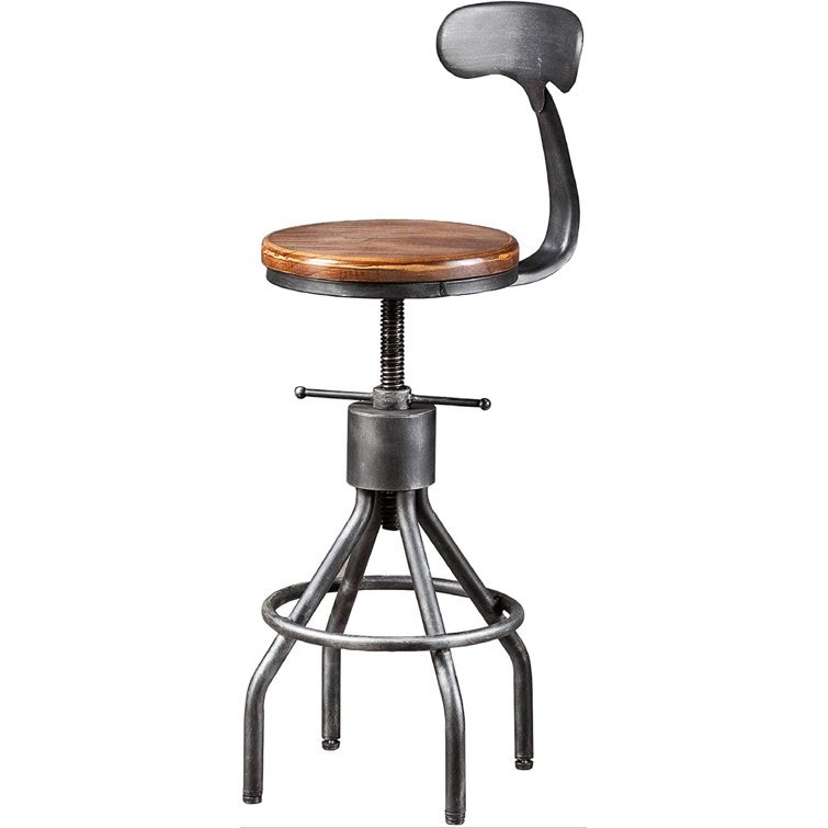 Williston Industrial Bar StoolAdjustable Swivel Wood Metal Bar